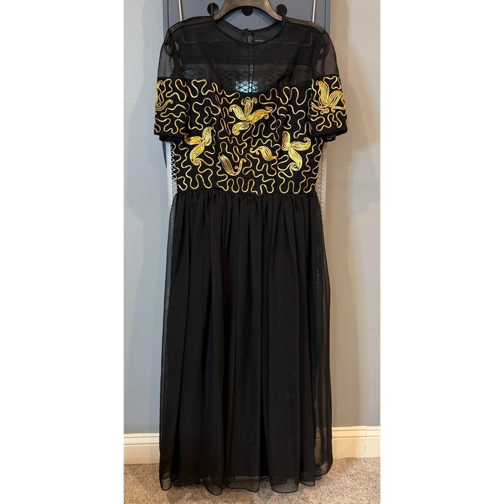 Christine Jaguin Dress Women 12 Vtg Gown Glam Ethereal Mother of Bride Embroider